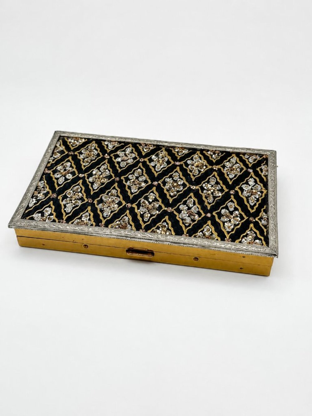 Vintage Ornate Beaded Vanity Compact Makeup Case Secret Compartment VTG 1950's